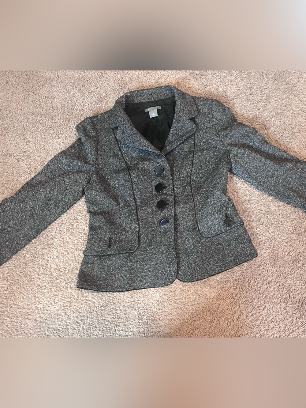 Womens Gray Tweed Blazer Jacket Ann Taylor size 8p